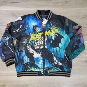 Tango Hotel Batman Jacket Men's L Black Multicolor Arkham Asylum Full Zip New